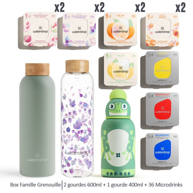 BOX FAMILLE GRENOUILLE - 2 GOURDES ADULTES + 1 GOURDE ENFANT + 12*3 MICRODRINKS